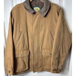 Cabela's Mens Brown Tan Jacket Large Carhartt Style Lined Coat Leather Collar
